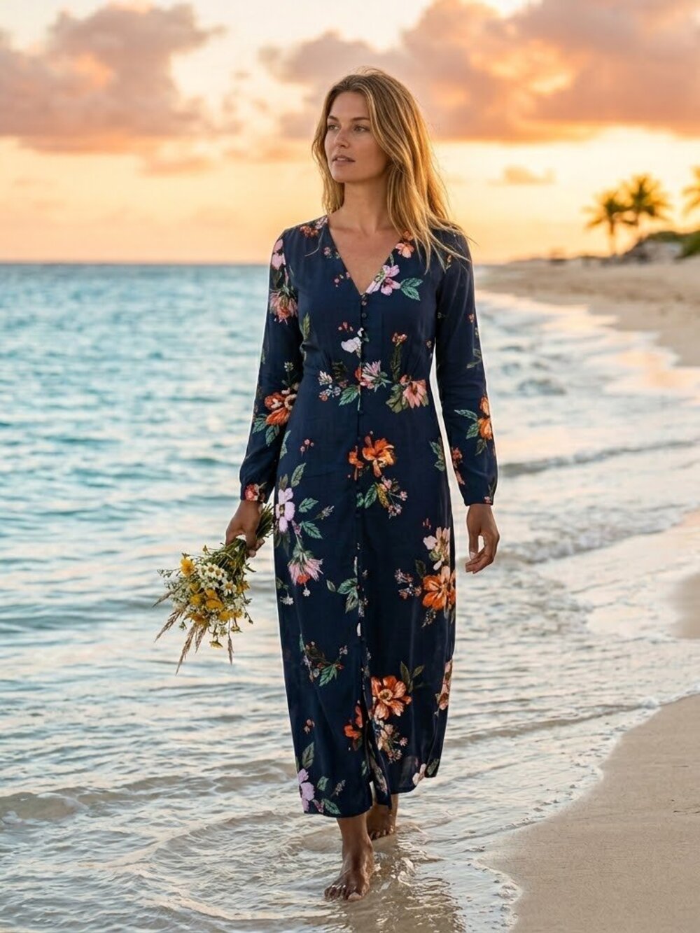 Day Birger Et Mikkelsen Navy blue floral Bouquet Cocktail Beach Maxi silk dress